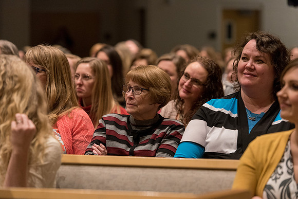 Sister Neill F. Marriott, Second Counselor in the Young Women General Presidency, speaks at the Women's Meeting for BYU-Idaho women employees and employees spouses.