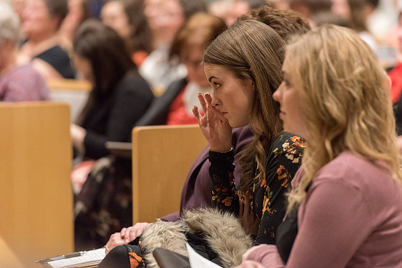 Sister Neill F. Marriott, Second Counselor in the Young Women General Presidency, speaks at the Women's Meeting for BYU-Idaho women employees and employees spouses.