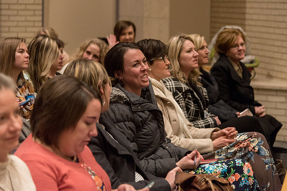Sister Neill F. Marriott, Second Counselor in the Young Women General Presidency, speaks at the Women's Meeting for BYU-Idaho women employees and employees spouses.