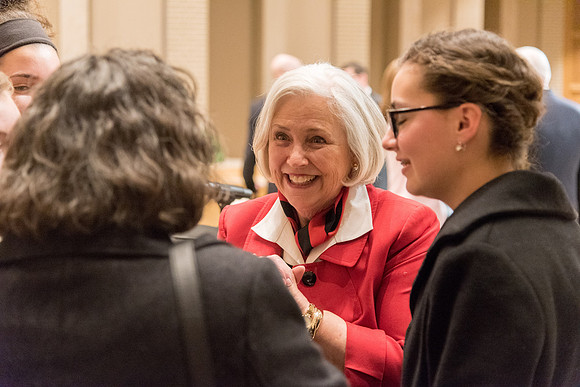 Sister Neill F. Marriott, Second Counselor in the Young Women General Presidency, speaks at the Women's Meeting for BYU-Idaho women employees and employees spouses.