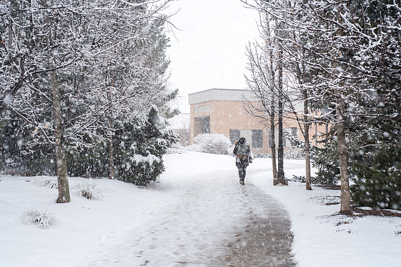 Campus is covered in a blanket of snow. 2018