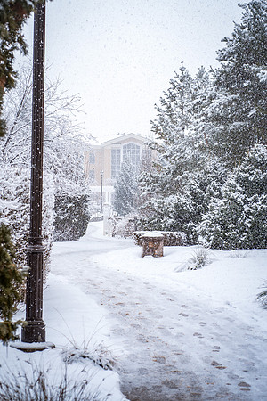 Campus is covered in a blanket of snow. 2018