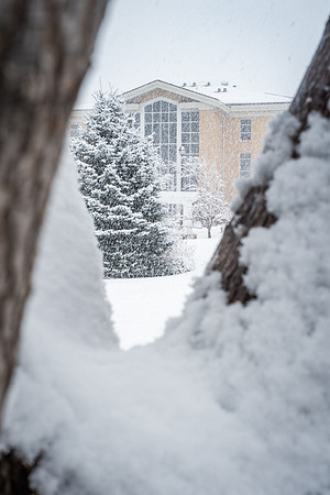 Campus is covered in a blanket of snow. 2018