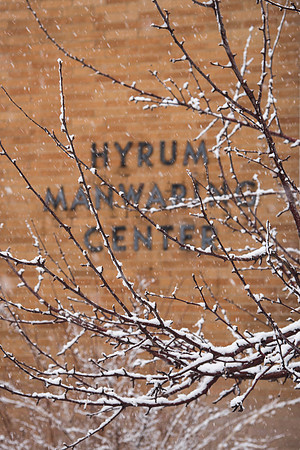 The campus is covered with snow.