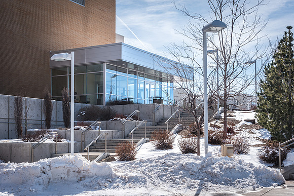 Snow from a previous storm is piled up next to the MC. 2018