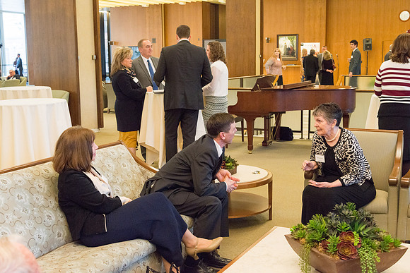 Guests have a chance to mingle during an evening with President Henry J. Eyring in the Church Office Building in Salt Lake City, Utah.