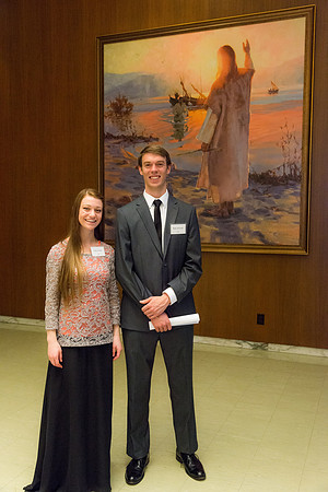 Guests have a chance to mingle during an evening with President Henry J. Eyring in the Church Office Building in Salt Lake City, Utah.