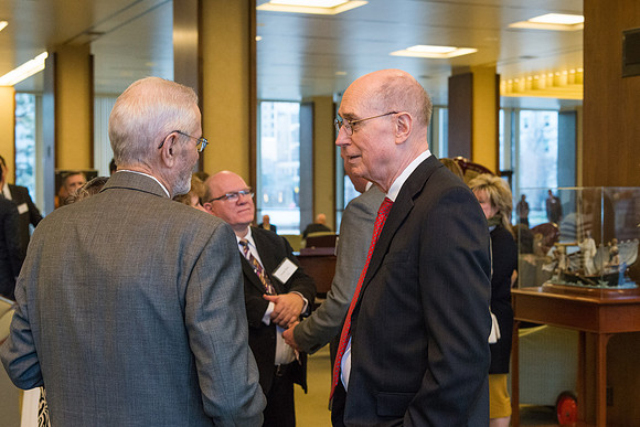 Guests have a chance to mingle during an evening with President Henry J. Eyring in the Church Office Building in Salt Lake City, Utah.
