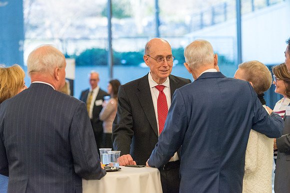 Guests have a chance to mingle during an evening with President Henry J. Eyring in the Church Office Building in Salt Lake City, Utah.