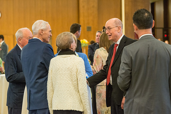Guests have a chance to mingle during an evening with President Henry J. Eyring in the Church Office Building in Salt Lake City, Utah.