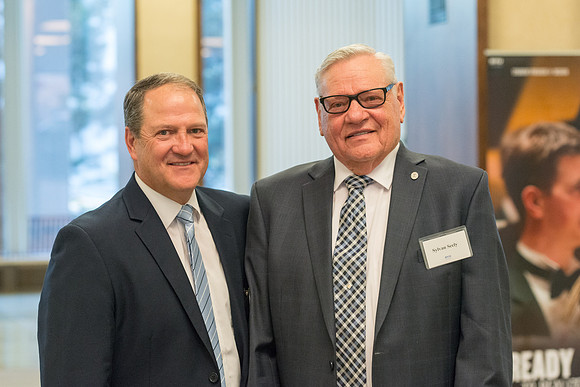 Guests have a chance to mingle during an evening with President Henry J. Eyring in the Church Office Building in Salt Lake City, Utah.