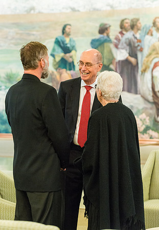 Guests have a chance to mingle during an evening with President Henry J. Eyring in the Church Office Building in Salt Lake City, Utah.