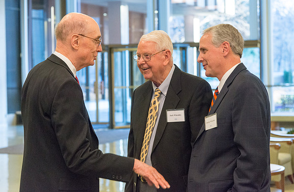 Guests have a chance to mingle during an evening with President Henry J. Eyring in the Church Office Building in Salt Lake City, Utah.