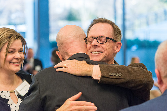 Guests have a chance to mingle during an evening with President Henry J. Eyring in the Church Office Building in Salt Lake City, Utah.