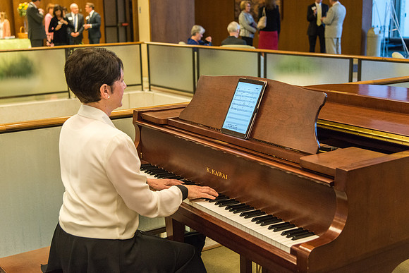 Guests have a chance to mingle during an evening with President Henry J. Eyring in the Church Office Building in Salt Lake City, Utah.