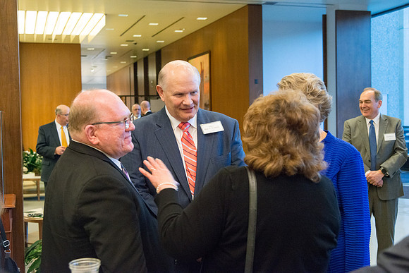 Guests have a chance to mingle during an evening with President Henry J. Eyring in the Church Office Building in Salt Lake City, Utah.