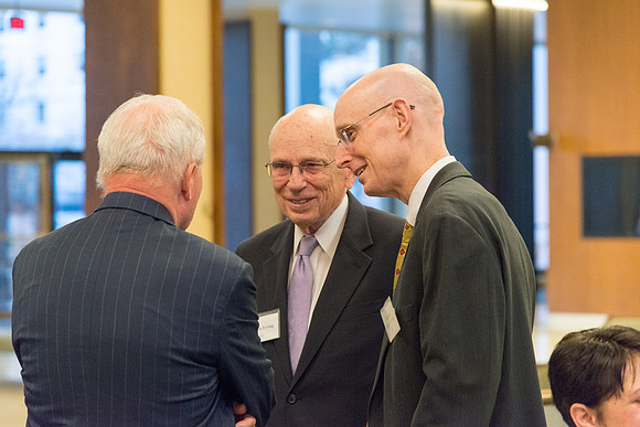 Guests have a chance to mingle during an evening with President Henry J. Eyring in the Church Office Building in Salt Lake City, Utah.