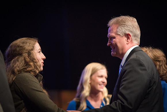 Elder K. Brett Nattress of the Seventy speaks at the devotional in the BYU-Idaho Center.