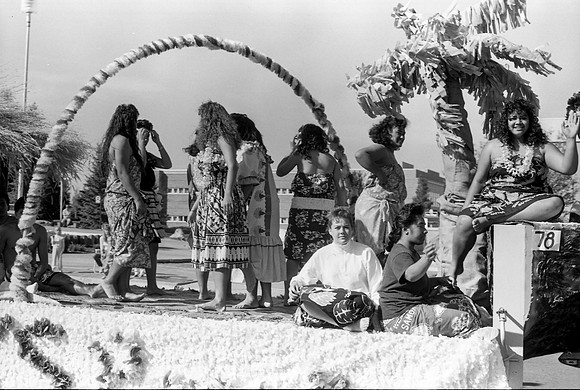 Homecoming parade, Polynesian float.
