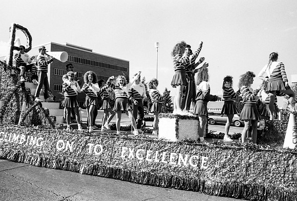 Homecoming parade, viking cheerleaders.