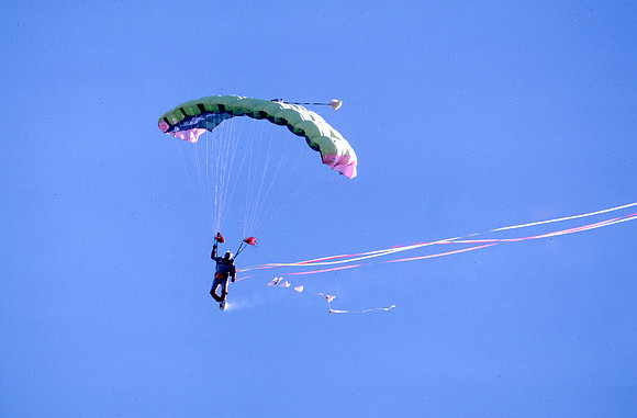 Homecoming football game, parachuter.