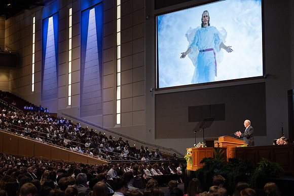 Elder Neil L. Anderson addresses the students at BYUI in the I-Center during devotional.