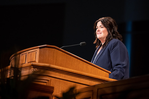 Students and faculty gather in the BYU-Idaho center for the weekly devotional.