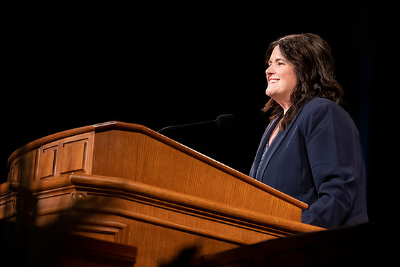 Students and faculty gather in the BYU-Idaho center for the weekly devotional.