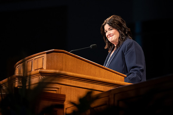 Students and faculty gather in the BYU-Idaho center for the weekly devotional.