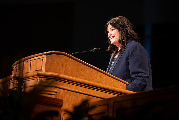 Students and faculty gather in the BYU-Idaho center for the weekly devotional.