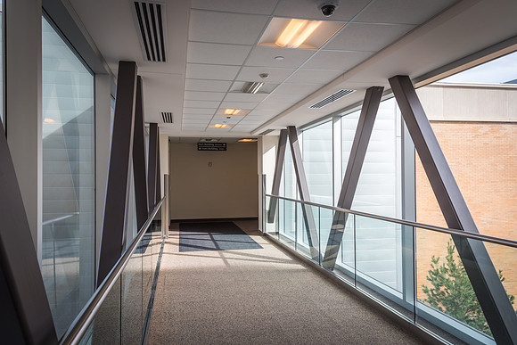 A bridge that connects the I-Center and the Hart Building.