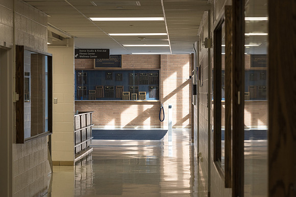 A hallway in the Hart building.