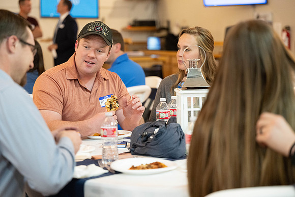 Alumni in the Cache Valley area gather at Eagles Landing Event Center, in Smithfield, Utah and get the chance to listen to and meet President Meredith.