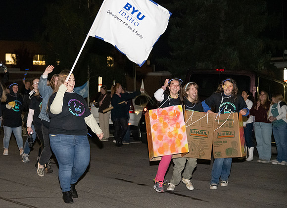 Students participate in the Spirit Week festivities that include a torch lighting and parade.