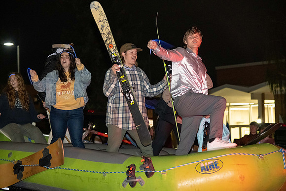 Students participate in the Spirit Week festivities that include a torch lighting and parade.