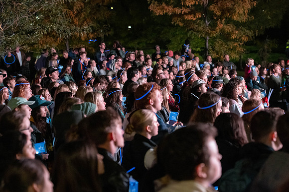 Students participate in the Spirit Week festivities that include a torch lighting and parade.