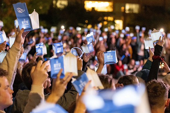Students participate in the Spirit Week festivities that include a torch lighting and parade.