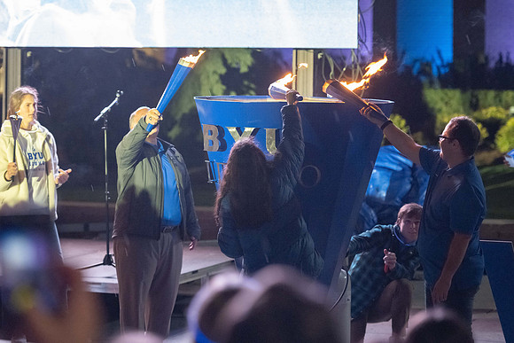 Students participate in the Spirit Week festivities that include a torch lighting and parade.
