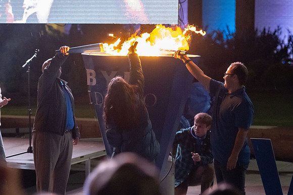 Students participate in the Spirit Week festivities that include a torch lighting and parade.