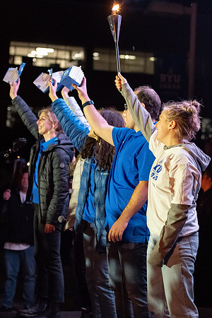 Students participate in the Spirit Week festivities that include a torch lighting and parade.