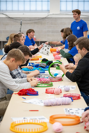 Students gather in the I-Center courts for a service project during spirit week.