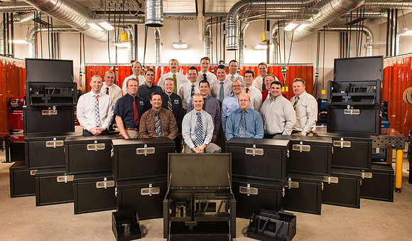 Welding students group photo with tool boxes they manufactured during the semester. April 2018