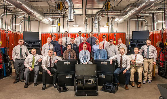 Welding students group photo with tool boxes they manufactured during the semester. April 2018