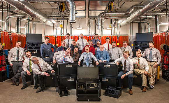 Welding students group photo with tool boxes they manufactured during the semester. April 2018