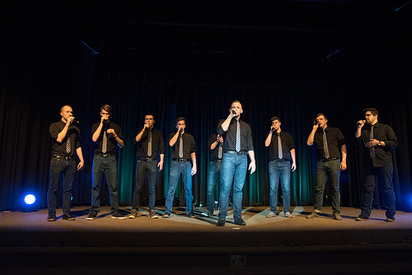 BYU-Idaho's first ever A'Cappella Show. Apollo A Cappella, a collegiate Vocal Band consisting of 9 male voices, performs at the little theatre in Manwaring Center.
