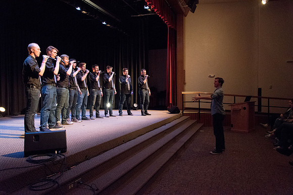 BYU-Idaho's first ever A'Cappella Show. Apollo A Cappella, a collegiate Vocal Band consisting of 9 male voices, performs at the little theatre in Manwaring Center.