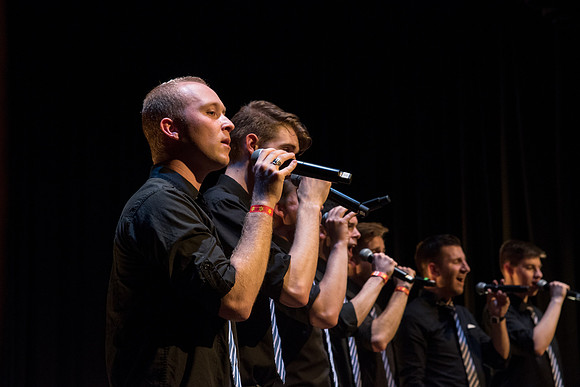 BYU-Idaho's first ever A'Cappella Show. Apollo A Cappella, a collegiate Vocal Band consisting of 9 male voices, performs at the little theatre in Manwaring Center.
