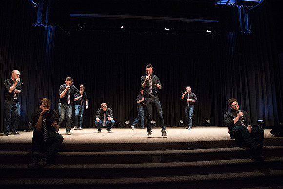 BYU-Idaho's first ever A'Cappella Show. Apollo A Cappella, a collegiate Vocal Band consisting of 9 male voices, performs at the little theatre in Manwaring Center.