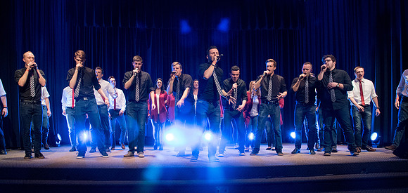 Apollo A Cappella and BYU-Idaho Student A Cappella Group perform together.