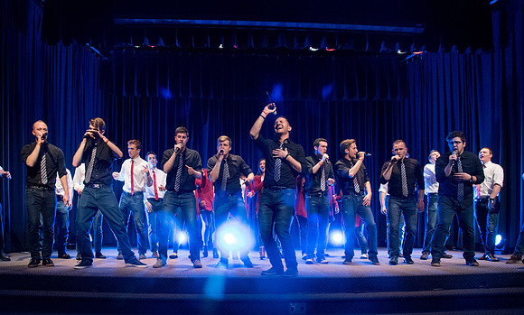 Apollo A Cappella and BYU-Idaho Student A Cappella Group perform together.